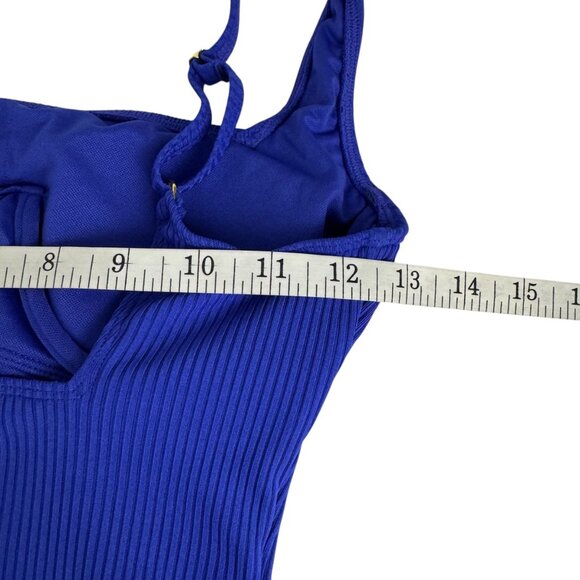 Bleu Rob Beattie Blue Ribbed Walk The Line Square Neck One-Piece Swimsuit Sz 4 - Picture 7 of 10